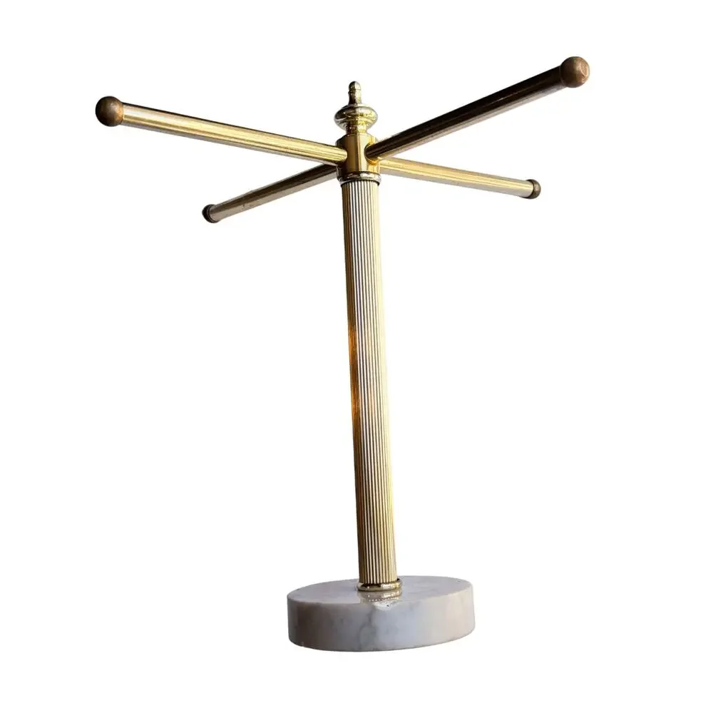MCM Mirror 4 Towel Holder Swivel Pedestal Set Marble Base Gold Removable Arms